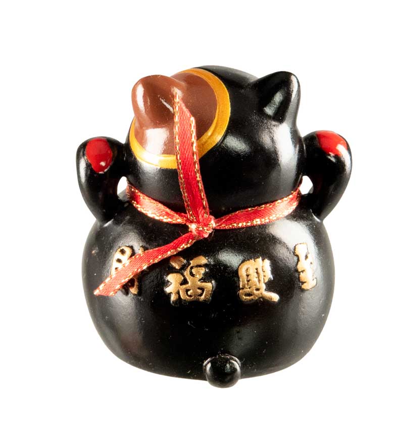 Figurine Chat Maneki-Neko Noir en Résine – Motif Dragon Kawaii 5,5 cm