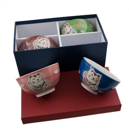 Coffret de 4 Bols Japonais Maneki Neko en Céramique – 275 ml