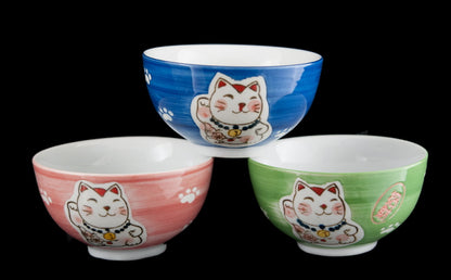 Coffret de 4 Bols Japonais Maneki Neko en Céramique – 275 ml