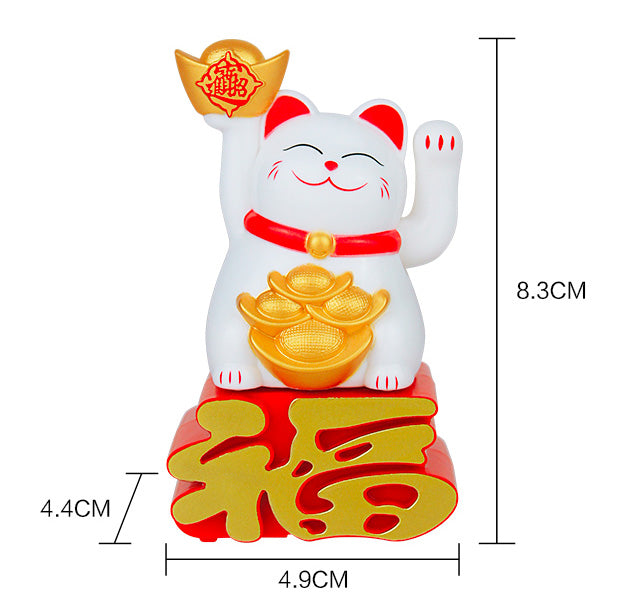 Chat Japonais Maneki Neko Blanc avec Lingot de Fortune – Figurine Solaire Animée