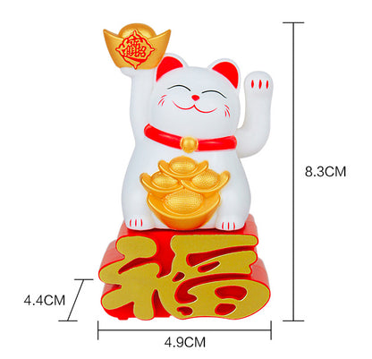 Chat Japonais Maneki Neko Blanc avec Lingot de Fortune – Figurine Solaire Animée