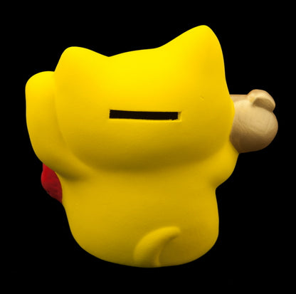 Tirelire Chat Japonais Maneki-Neko Jaune avec Poisson
