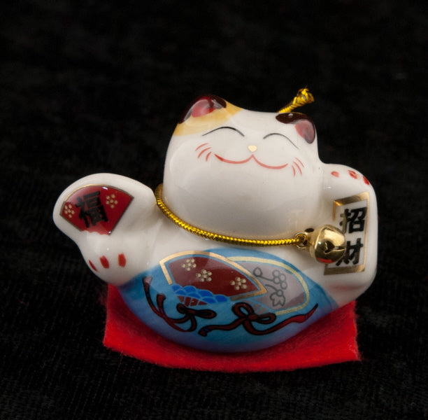 Figurine Chat Japonais Maneki-Neko Bleu en Céramique 4,9 cm