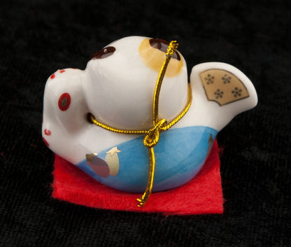 Figurine Chat Japonais Maneki-Neko Bleu en Céramique 4,9 cm