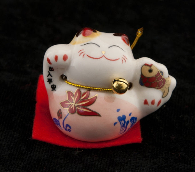 Figurine Chat Japonais Maneki Neko Rose  – Mini Statuette en Céramique
