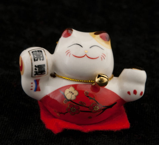Figurine Chat Japonais Maneki-Neko Rouge en Céramique 4,9 cm