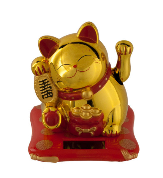 Chat Japonais Maneki Neko Doré – Figurine Solaire Animée