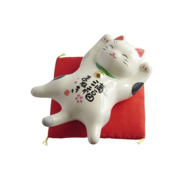 Figurine Chat Japonais Maneki-neko Bobtail Blanc et Noir – Le Satisfait 11,5 cm