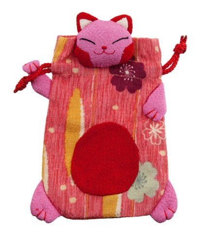 Pochette Étui Chat Japonais Maneki Neko Rose – Artisanat Fait Main
