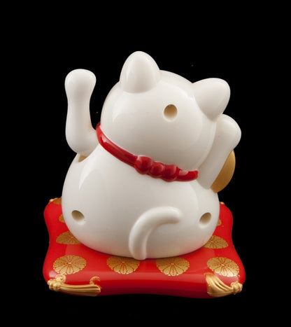 Chat Chinois Maneki Neko Blanc – Figurine Solaire Animée