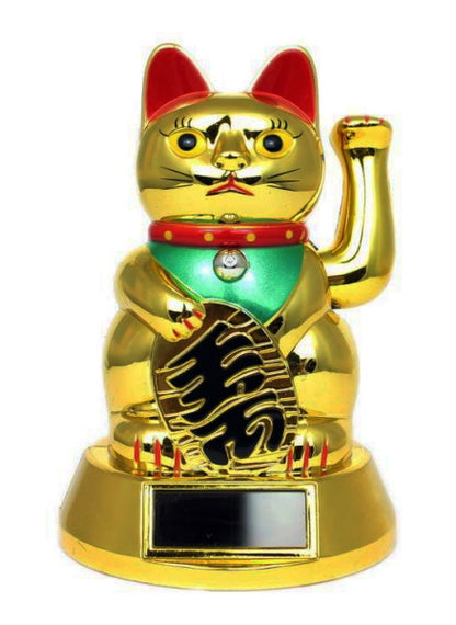 Chat Japonais Maneki Neko Doré  – Figurine Solaire Animée