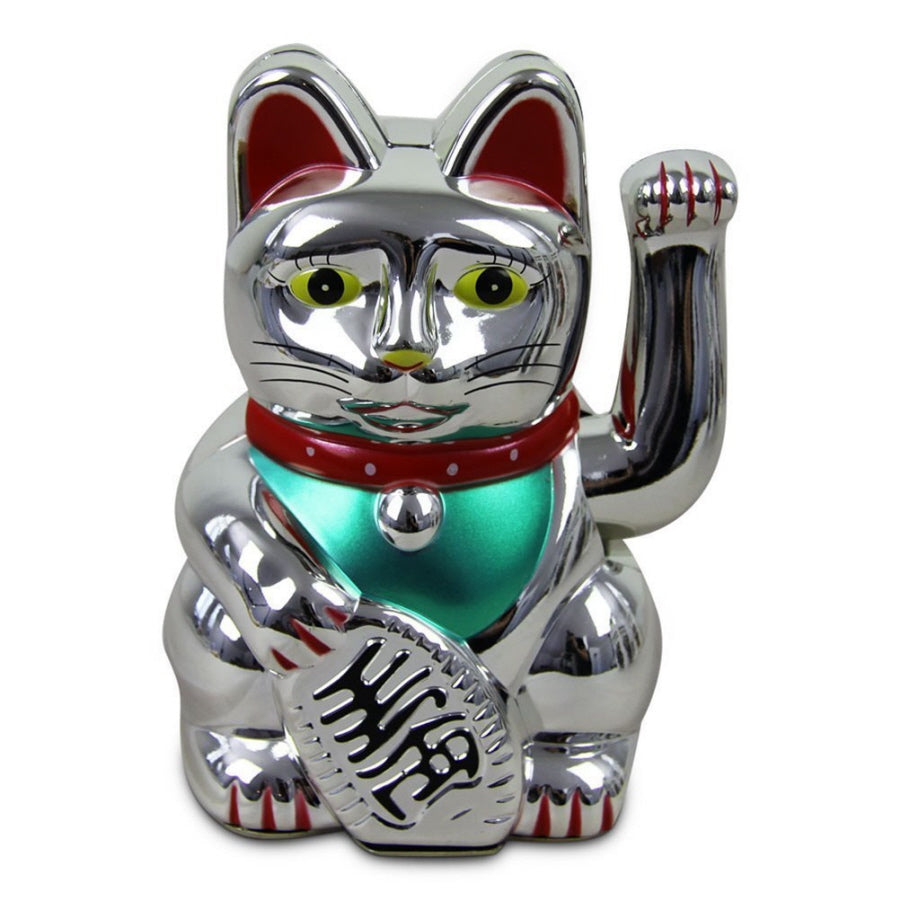Chat Japonais Maneki Neko Chrome 15 cm – Figurine Animée à Pile