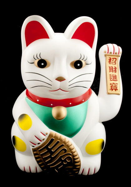Enorme Chat Japonais Maneki Neko Blanc – Grande Figurine Animée Électrique 35 cm