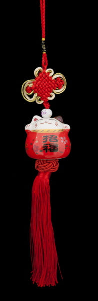 Suspension Décorative Maneki Neko Rouge – Talisman Asiatique en Céramique