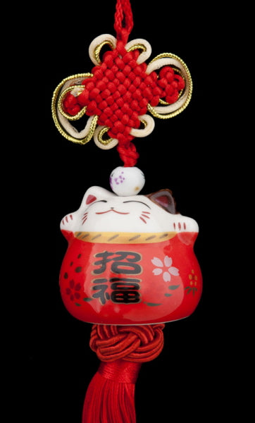 Suspension Décorative Maneki Neko Rouge – Talisman Asiatique en Céramique