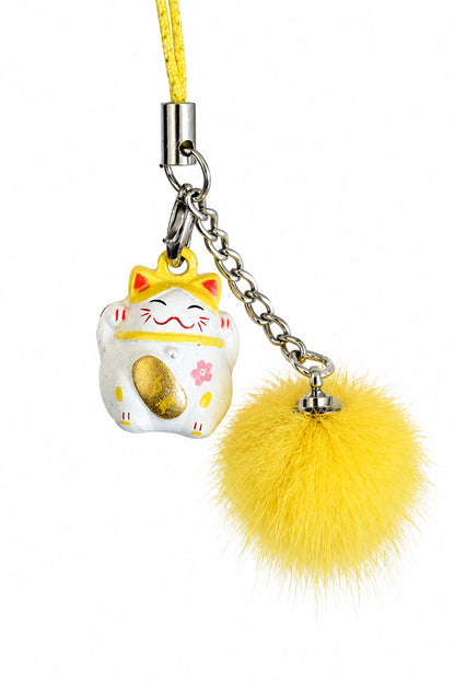 Charm Maneki Neko jaune japonais en métal – porte-bonheur