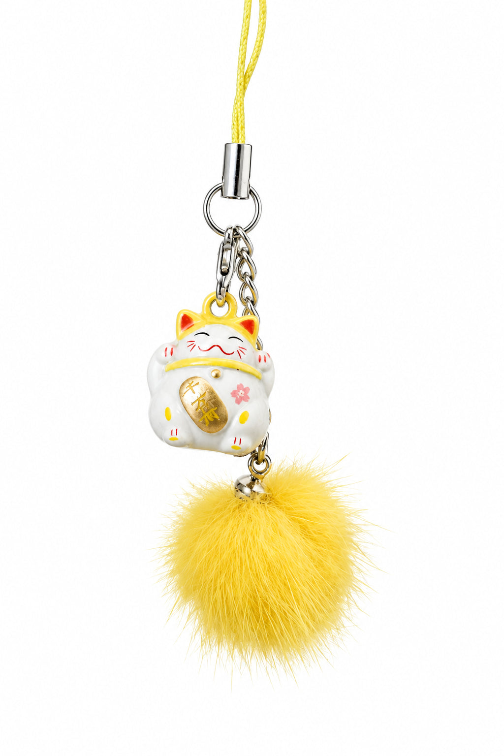 Charm Maneki Neko jaune japonais en métal – porte-bonheur