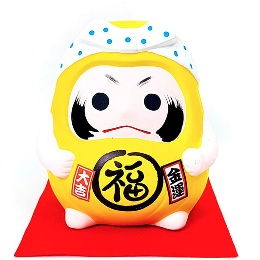Tirelire Daruma Jaune Japonaise Porte-Bonheur en Argile